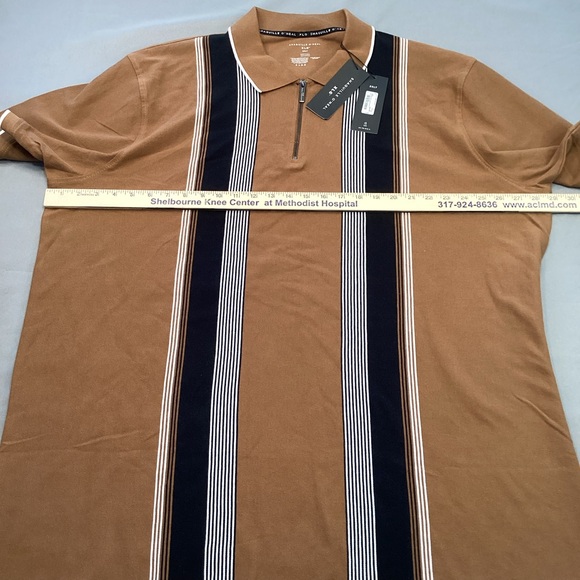Shaquille O’Neal Mens 3XLT Big & Tall 1/4 Zip Polo Shirt Brown Black Striped NWT - Picture 5 of 8